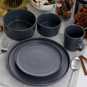 Elama EL-LUXMATTE-DG Luxmatte Contemporary Dinnerware Set, 20 Piece, D