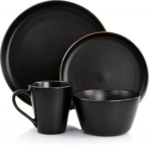 Elama ELM-PAUL16 Paul 16 Piece Stoneware Dinnerware Set In Matt Black 