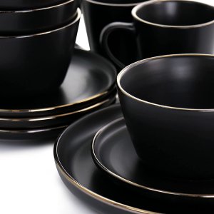 Elama ELM-PAUL16 Paul 16 Piece Stoneware Dinnerware Set In Matt Black 