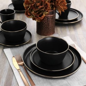 Elama ELM-PAUL16 Paul 16 Piece Stoneware Dinnerware Set In Matt Black 