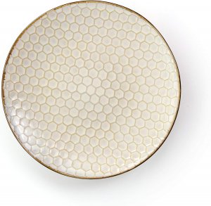 Elama EL-HONEYIVORY Geometric Embossed Stoneware Honeycomb Pattern Tab