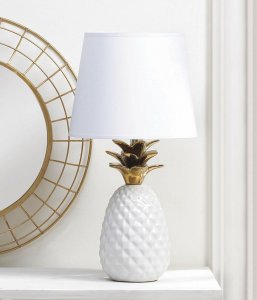 Accent 10018436 White Pineapple Lamp With Gold Leaves