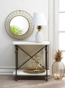 Accent 10018436 White Pineapple Lamp With Gold Leaves