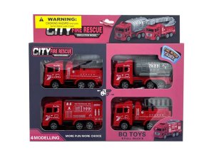 Bulk GH893 4 Pack Pull Back Fire And Rescue Toy Truck Set