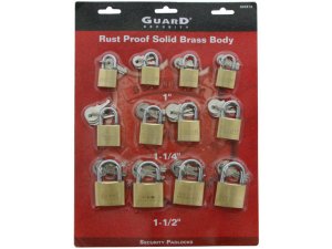 Bulk AA378 Guard 12 Pack Solid Brass Security Padlocks With Keys 1quot