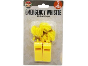 Bulk GE893 2 Pack Plastic Whistles With Lanyard