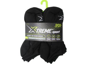 Bulk AA876 Xtreme Sport 20 Pack Ladies No Show Socks In Black Size 9-1