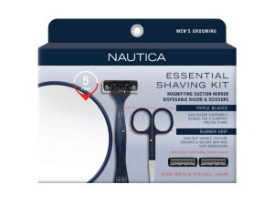 Bulk AA927 Nautica 5 Piece Essential Shaving Kit With 15x Mirror, Scis