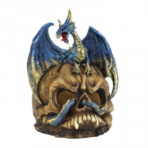 Dragon 10018623 Blue Dragon And Skull Light-up Statue