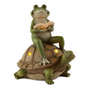 Summerfield 10018964 Frog Reading On Turtle Solar Garden Light