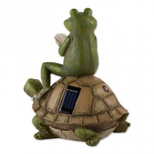 Summerfield 10018964 Frog Reading On Turtle Solar Garden Light