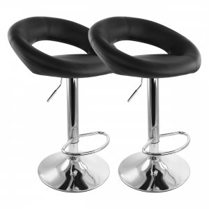 Elama ELM-703-BLK 2 Piece Retro Adjustable Faux Leather Bar Stool In B