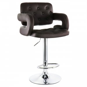 Elama ELM-749-BRN Faux Leather Tufted Bar Stool In Brown With Chrome B