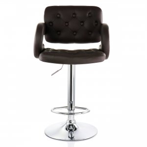 Elama ELM-749-BRN Faux Leather Tufted Bar Stool In Brown With Chrome B