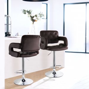 Elama ELM-749-BRN Faux Leather Tufted Bar Stool In Brown With Chrome B