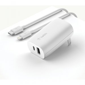 Belkin WCB008DQWH 32w Ac Charger, 20w Usb-c, 12w Usb-a, Wht