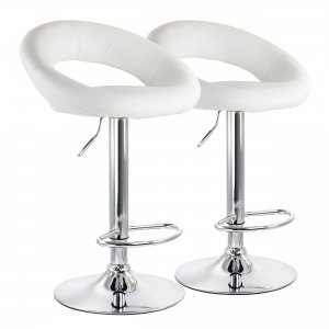 Elama ELM-703-WHT 2 Piece Retro Adjustable Faux Leather Bar Stool In W