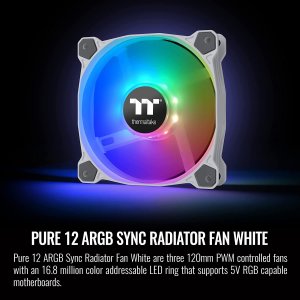 Thermaltake CL-F127-PL12SW-A Pure Argb White 120mm Case Fan, 3 Pack