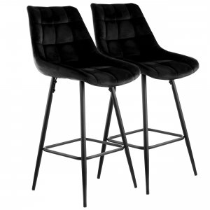 Elama ELM-222-BLK 2 Piece Velvet Tufted Bar Chair In Black With Metal 