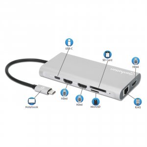 Intellinet 130660 Usb-c Pd 12-in-1 Triple-hdmi Monitor Docking Station