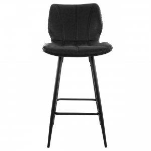 Elama ELM-799-37B-BLK 2 Piece Vintage Faux Leather Bar Chair In Black 