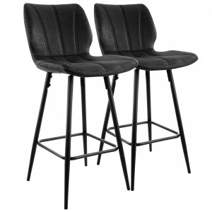 Elama ELM-799-37B-BLK 2 Piece Vintage Faux Leather Bar Chair In Black 