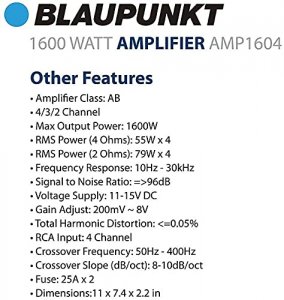 Blaupunkt AMP1604 1600 Watt 4-channel Amplifier