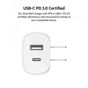 Belkin WCB007DQ1MWH-B5 37w Usb Pd Wall Chgr Wpps,wh Wpvc, C-ltg, 1m, W