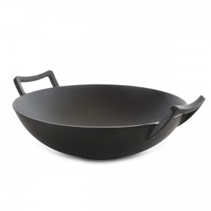 Megachef MCCI-800 2 Piece 14 Inch Heavy Duty Cast Iron Wok With Wood L