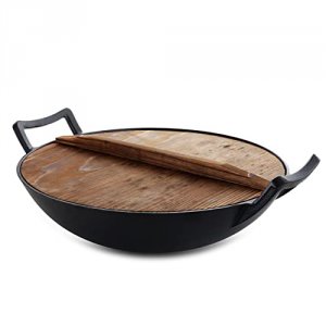 Megachef MCCI-800 2 Piece 14 Inch Heavy Duty Cast Iron Wok With Wood L