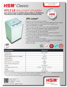 Hsm HSM15644 Classic 411.2 Hs L6 Cross-cut Shredder - Cross Cut - Shre