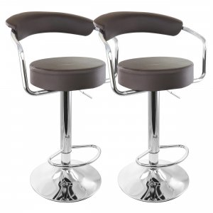 Elama ELM-709-BRN 2 Piece Faux Leather Retro Adjustable Bar Stool In B