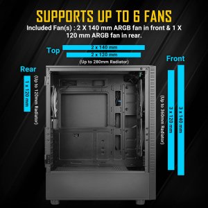 Antec NX410 Cs  Mid Tower Tempered Glass 2x140mm Argb Fan Black Retail