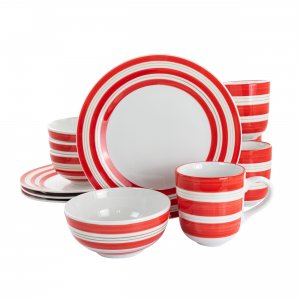 Gibson 126915.12 Home Sunset Stripes 12 Piece Round Fine Ceramic Dinne