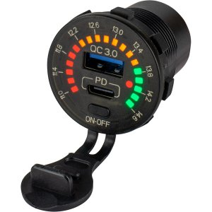 Seadog 426519-1 Sea-dog Round Rainbow Voltmeter Wusb Amp; Usb-c Power 