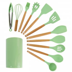 Megachef MGSP-540 Mint Green Silicone And Wood Cooking Utensils, Set O