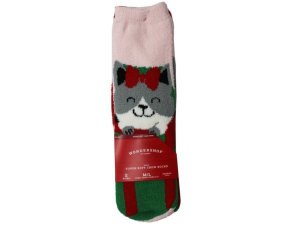 Bulk CC730 Wondershop 2 Pack Fuzy Holiday Socks Cozy Cat Size Ml