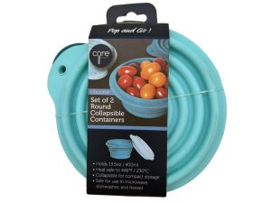 Bulk HA653 2 Pack Round Collapsible Silcone Food Containers