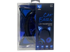 Bulk AB843 Hype Cat Ear Led Headphones With Mic In Blue