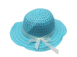 Bulk AC484 Blue Straw Childrens Bonnet Hat