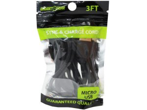 Bulk AC475 Gadget Gear 3 Foot Micro Usb Cable In Bag Assorted Black Am