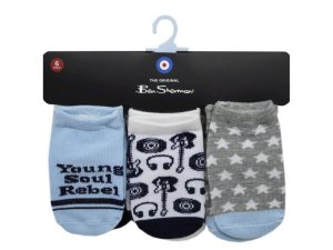 Bulk AC542 Ben Sherman 6 Pack Baby Young Rebel Themed Socks For Ages 2