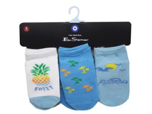 Bulk AC552 Ben Sherman 6 Pack Baby Tropical Themed Socks For Ages 2-4 