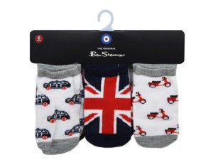 Bulk AC551 Ben Sherman 6 Pack Baby England Themed Socks For Ages 2-4 Y