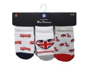 Bulk AC545 Ben Sherman 6 Pack Baby British Themed Socks For Ages 2-4 Y