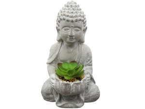 Bulk GA101 8quot; Tall Decorative Buddha Statue With Fake Plants And R