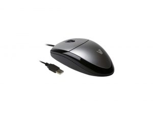 V7 QR9313 Full Size Usb Optical Mouse - Optical - Cable - Black, Silve