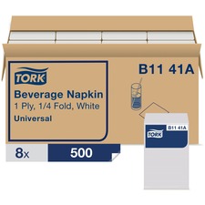 Essity TRK B1141A Tork White Beverage Napkin, 14 Fold 1-ply, 9.4