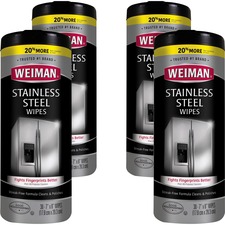 Weiman WMN 92ACT Stainless Steel Wipes - 30  Canister - 4  Carton - Wh