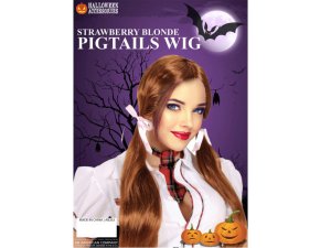 Bulk AB263 Strawberry Blonde Pigtails Wig With Ribbons